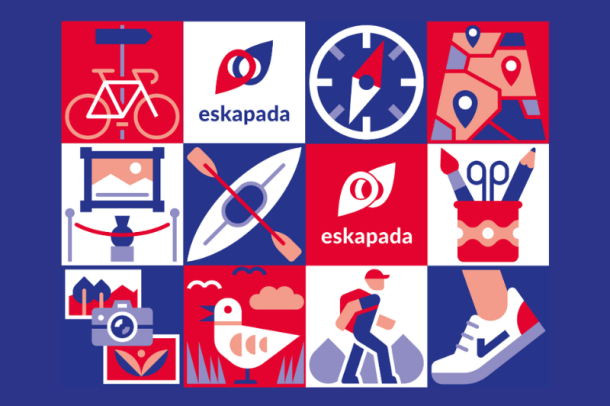 grafika promująca ESKAPADĘ - zwiedzanie regionu z przewodnikiem